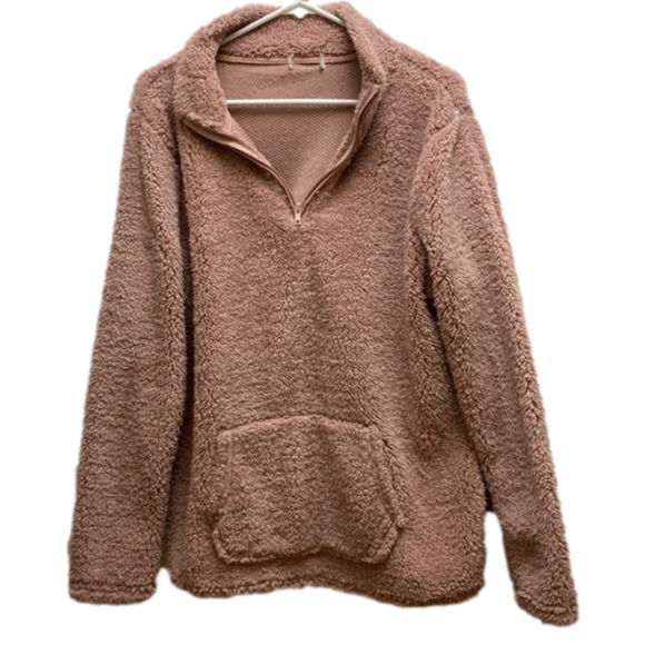 Sweaters - Zip up fuzzy long sleeve pullover sweatshirt woman’s size XL
